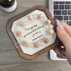 「清醒」奶茶日光石白水晶粉網格石手串