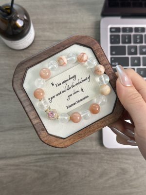 「清醒」奶茶日光石白水晶粉網格石手串