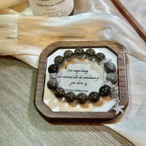 「星隕夜海」流蘇海星银曜石冰种黑曜石水晶手串