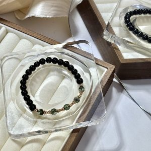 「暗夜ATM」綠幽靈黑曜石手串