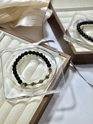 「暗夜ATM」綠幽靈黑曜石手串