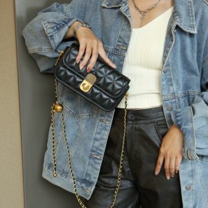 頭層牛皮方形菱格鏈條包/鏈條可調節