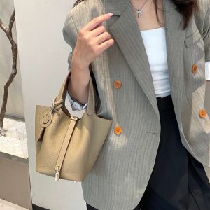 頭層牛皮金鎖菜籃子18cm