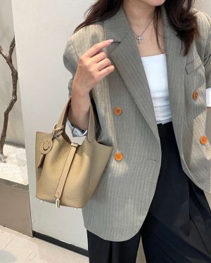 頭層牛皮金鎖菜籃子18cm